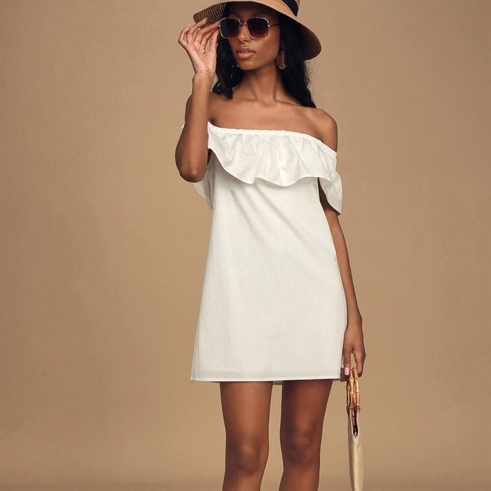 Lulus Shift Dress Womens Medium White Off the Shoulder Sleeveless NWT